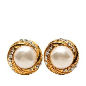 Chanel Earrings, Gold Plated, Faux Pearl and Rhinestones, Women's, CHANEL